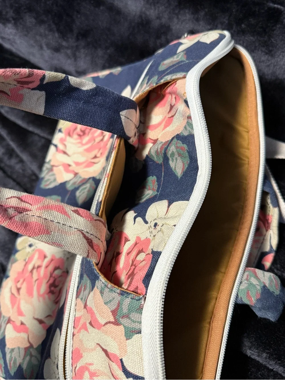 Canvas Floral Laptop Bag with Pink Rose Print - Unbranded